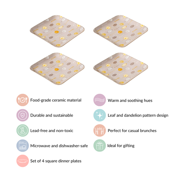 Dandelion Square Dinner Plates Set Of 4 9x9 Inch