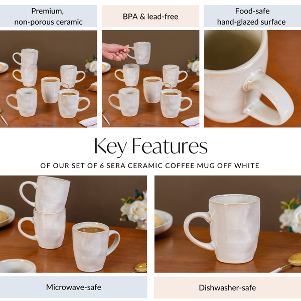 Set Of 6 Sera Ceramic Coffee Mug Off White 250ml