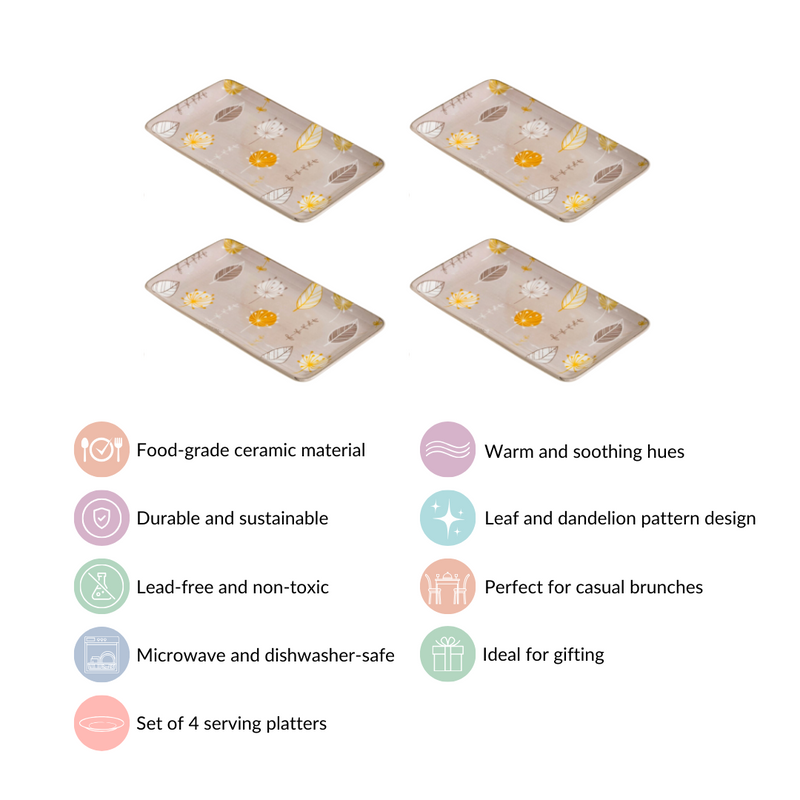 Set Of 4 Dandelion Starter Platters 8x4 Inch - Ceramic platters, platter set, serving platters, serving platter set,