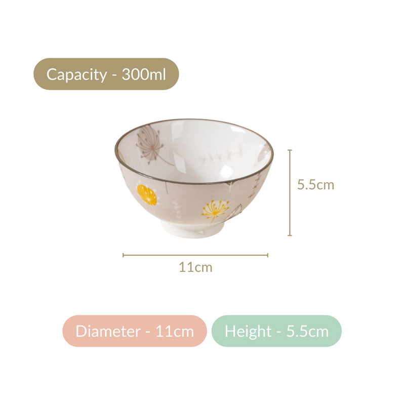 Dandelion Snack Bowls Set Of 4 300ml - Snack bowls, ceramic bowls, icecream bowls, snack bowls set, small bowls