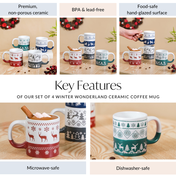 Set Of 4 Winter Wonderland Ceramic Coffee Mug 250ml