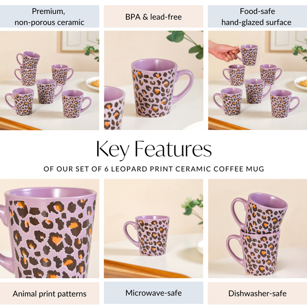 Leopard Print Mug Lilac Set Of 6 220ml