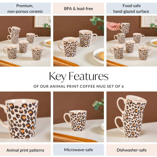 Animal Print Coffee Mug Set Of 6 220ml