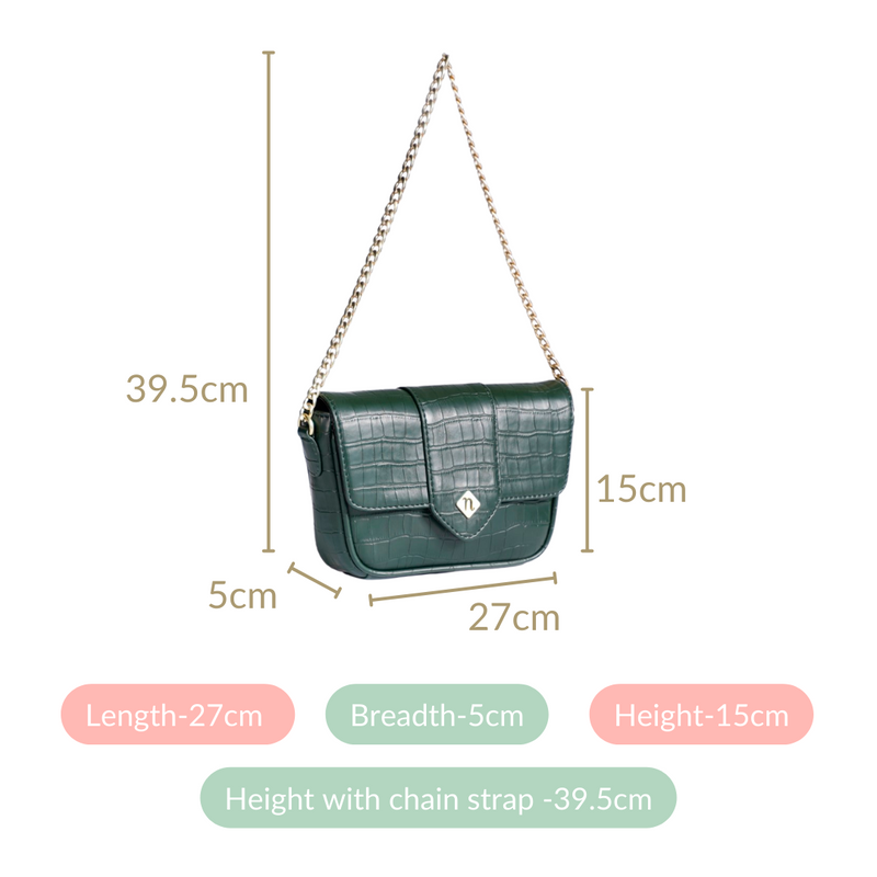 Green Croco Textured Shoulder Bag