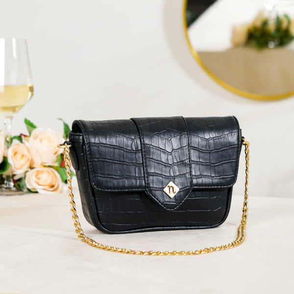 Black Textured Shoulder Bag