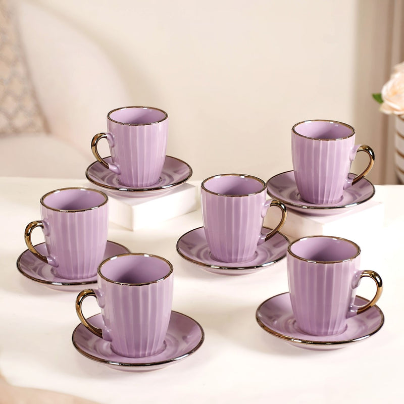 Nori Lined Tea Cup And Saucer Set Of 6 Lavender 250ml - Tea cup set, tea cups, coffee cups, ceramic tea cups, cups and saucers, cup and saucer set
