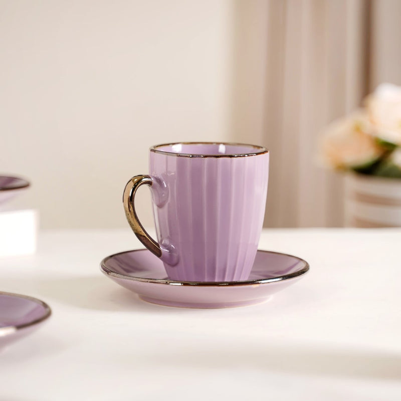 Nori Lined Tea Cup And Saucer Set Of 6 Lavender 250ml - Tea cup set, tea cups, coffee cups, ceramic tea cups, cups and saucers, cup and saucer set