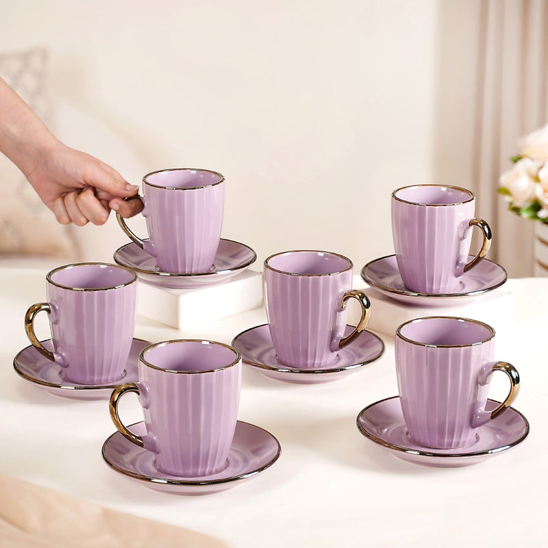 Nori Lined Tea Cup And Saucer Set Of 6 Lavender 250ml - Tea cup set, tea cups, coffee cups, ceramic tea cups, cups and saucers, cup and saucer set