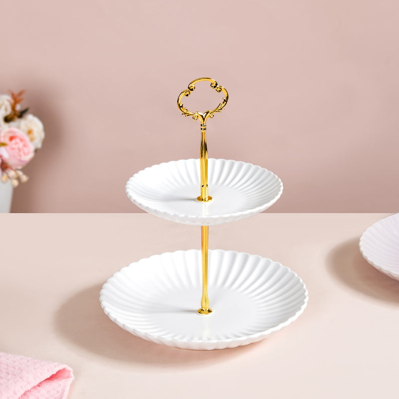 Whimsical White 2-tier Cupcake Stand