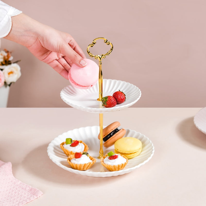 Whimsical White 2-tier Cupcake Stand