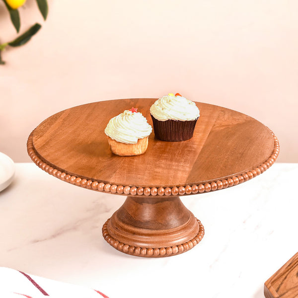 Natural Acacia Wood Beaded Cake Stand 13 Inch