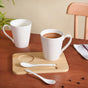 Set Of 4 Ceramic Coffee Mugs And Spoons With Wooden Tray 350ml