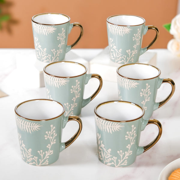 Floral Coffee Mug Set of 6 Sage Blue 200ml