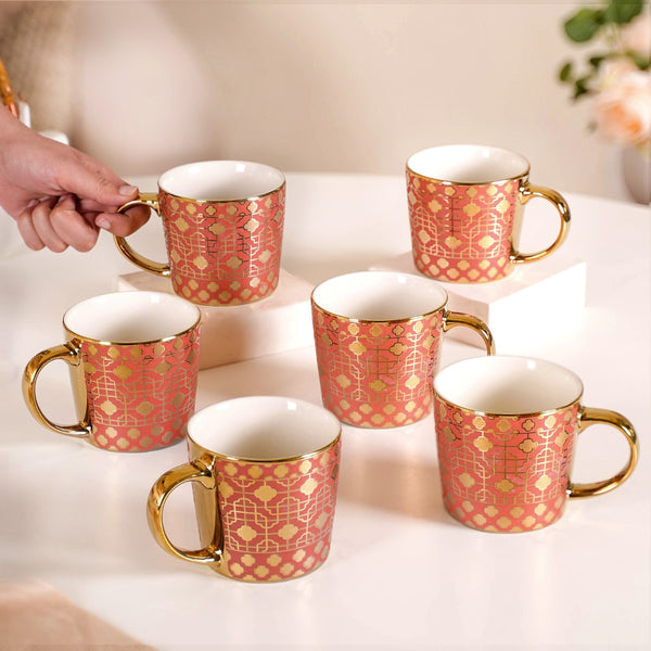 Emirati Gold Teacup Set of 6 Coral Pink 280ml