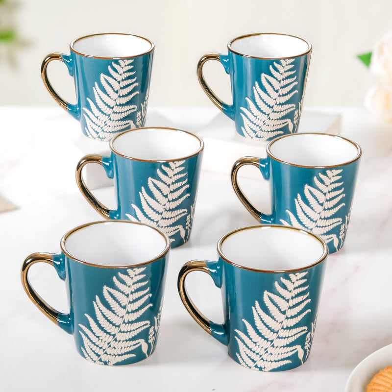 Chai Tea Latte Mug Set of 6 Teal 200ml - Tea cups, tea cup set, ceramic tea cups, printed tea cups, tea cup set of 6