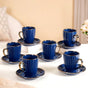 Nori Cup And Saucer Set Of 6 Blue With Gold Detail 250ml - Tea cup set, tea cups, coffee cups, ceramic tea cups, cups and saucers, cup and saucer set