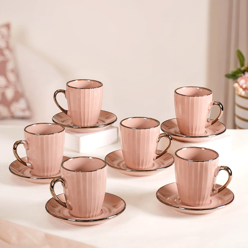 Nori Cup and Saucer Set Of 6 Champagne Pink 250ml - Tea cup set, tea cups, coffee cups, ceramic tea cups, cups and saucers, cup and saucer set
