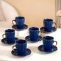 Nori Cup And Saucer Set Of 6 Blue With Gold Detail 250ml - Tea cup set, tea cups, coffee cups, ceramic tea cups, cups and saucers, cup and saucer set