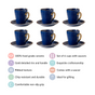 Nori Cup And Saucer Set Of 6 Blue With Gold Detail 250ml - Tea cup set, tea cups, coffee cups, ceramic tea cups, cups and saucers, cup and saucer set