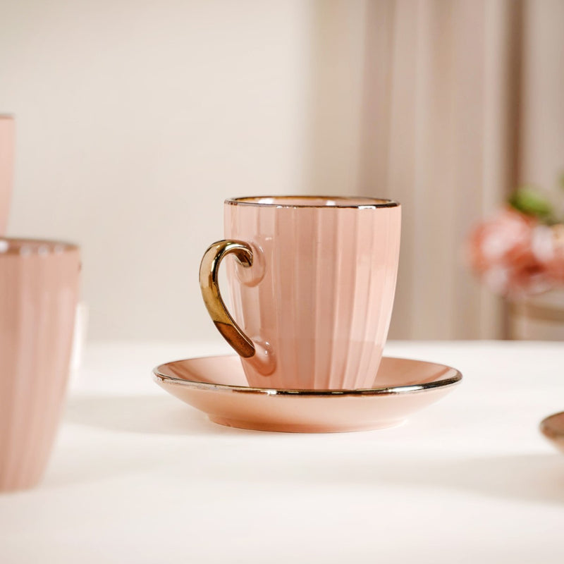 Nori Cup and Saucer Set Of 6 Champagne Pink 250ml - Tea cup set, tea cups, coffee cups, ceramic tea cups, cups and saucers, cup and saucer set
