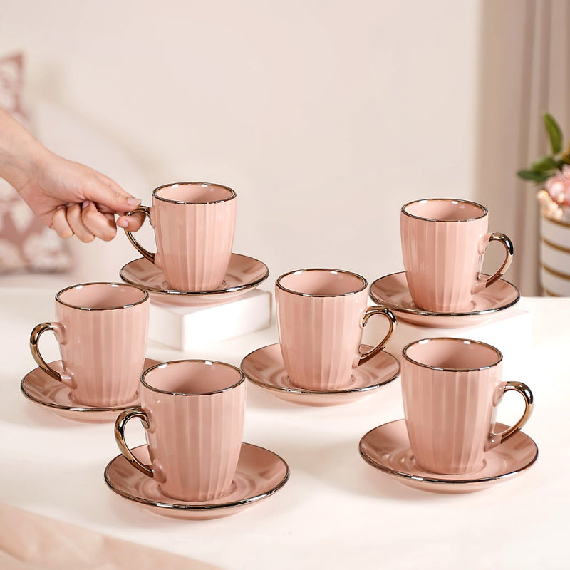 Nori Cup and Saucer Set Of 6 Champagne Pink 250ml - Tea cup set, tea cups, coffee cups, ceramic tea cups, cups and saucers, cup and saucer set