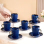 Nori Cup And Saucer Set Of 6 Blue With Gold Detail 250ml - Tea cup set, tea cups, coffee cups, ceramic tea cups, cups and saucers, cup and saucer set