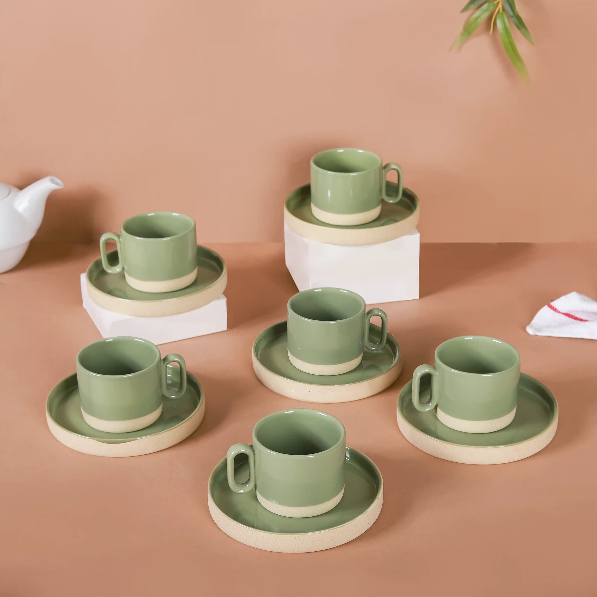 Earthy Clay Cup And Saucer Set Of Sage Green 100ml