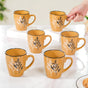 Filter Coffee Mug Set of 6 Mustard Ochre 250ml - Coffee mugs, coffee mug set, ceramic coffee mugs, printed coffee mugs