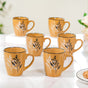 Filter Coffee Mug Set of 6 Mustard Ochre 250ml - Coffee mugs, coffee mug set, ceramic coffee mugs, printed coffee mugs