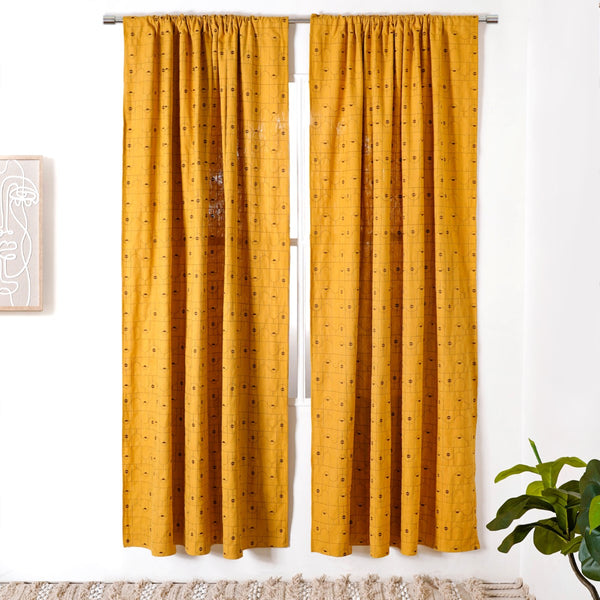 Mustard Yellow Embroidered Curtains For Living Room Set Of 2 84x54 Inch