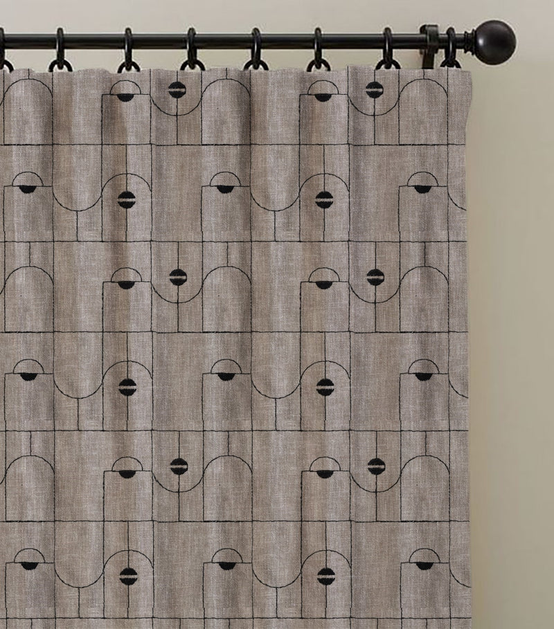 Classic Beige Full Length Embroidered Curtain Set Of 2 84x54 Inch