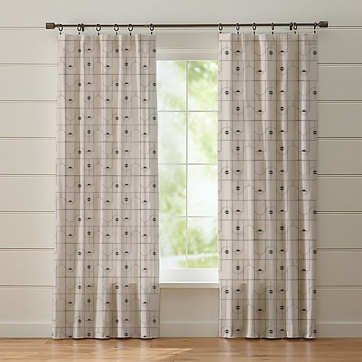 Classic Beige Full Length Embroidered Curtain Set Of 2 84x54 Inch ...