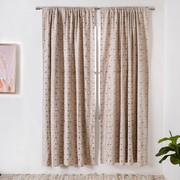 Classic Beige Full Length Embroidered Curtain Set Of 2 84x54 Inch
