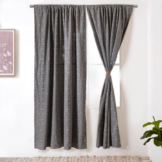 Mystic Grey Embroidered Door Curtain Set Of 2 84x54 Inch