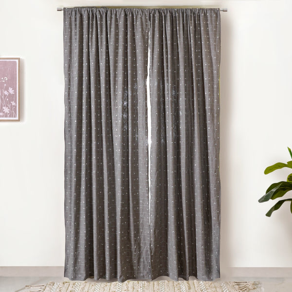 Set of 2 Embroidered Cotton Linen Curtain Grey 108x54 Inch