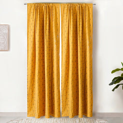 Set Of 2 Mustard Yellow Embroidered Divider Curtain 108x54 Inch