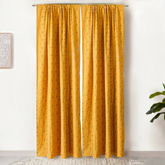 Set Of 2 Mustard Yellow Embroidered Divider Curtain 108x54 Inch