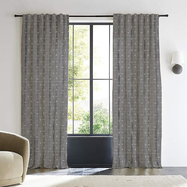Set of 2 Embroidered Partition Cotton Curtain Grey 108x54 Inch