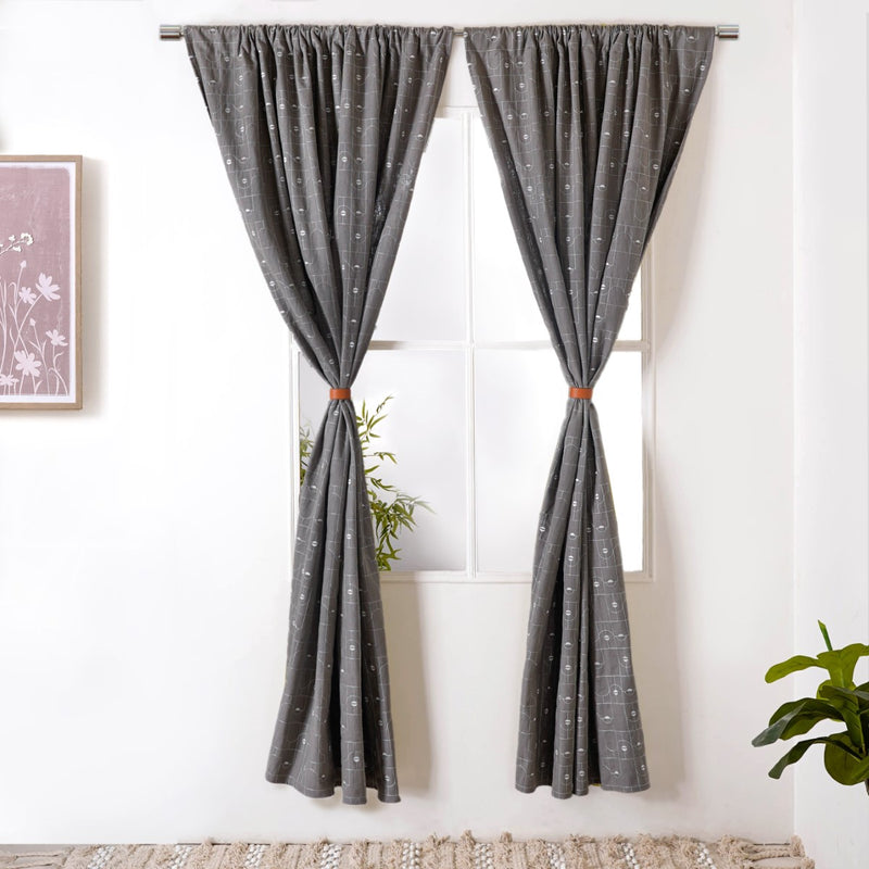 Mystic Grey Door Curtain Set Of 2 7x4.5 Feet