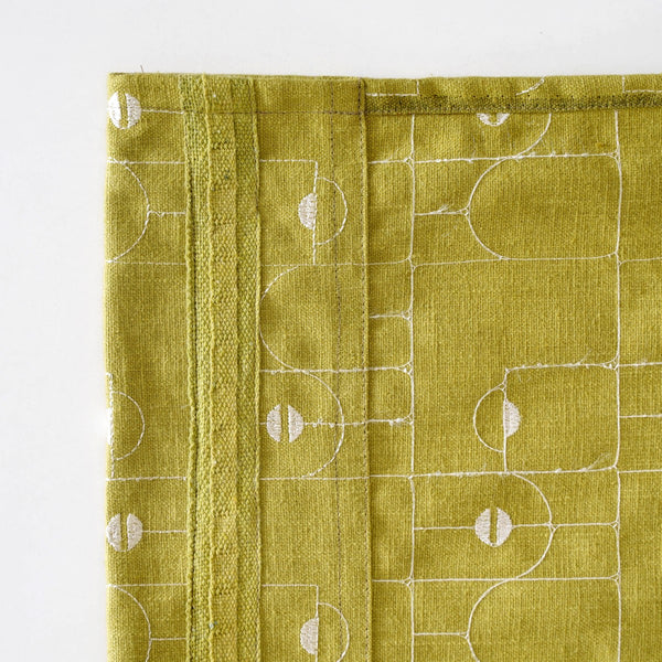 Embroidered Linen Cotton Curtain Set Of 2 Olive Green 108x54 Inch