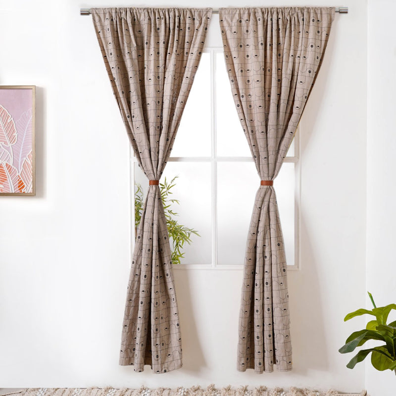 Classic Beige Full Length Curtain Set Of 2 7x4.5 Feet