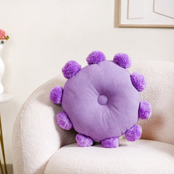 Plush Pure Cotton Pom Pom Sofa Cushion 17x17 Inch