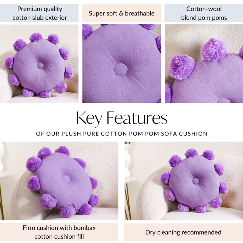 Plush Pure Cotton Pom Pom Sofa Cushion 17x17 Inch