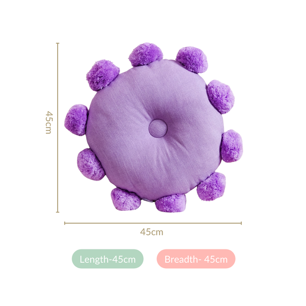 Pom Pom Round Sofa Cushion Purple 17 Inch