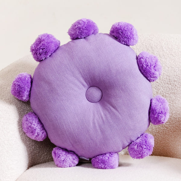 Pom Pom Round Sofa Cushion Purple 17 Inch