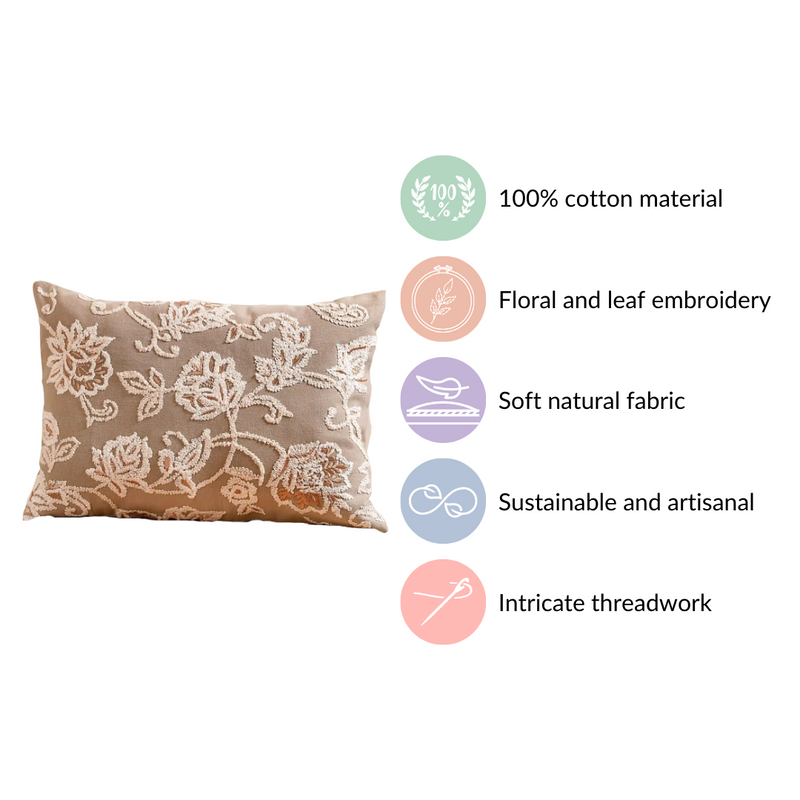 Artisanal Embroidered Couch Cushion Cover 20x14 Inch