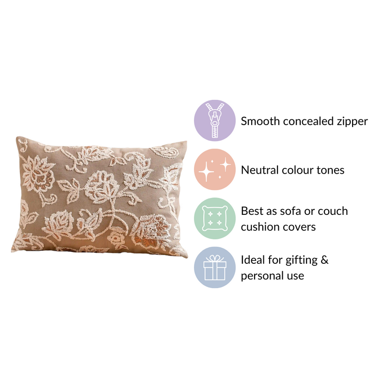 Artisanal Embroidered Couch Cushion Cover 20x14 Inch