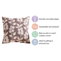 Floral Beadwork Cushion Cover Purplish Brown 16x16 Inch