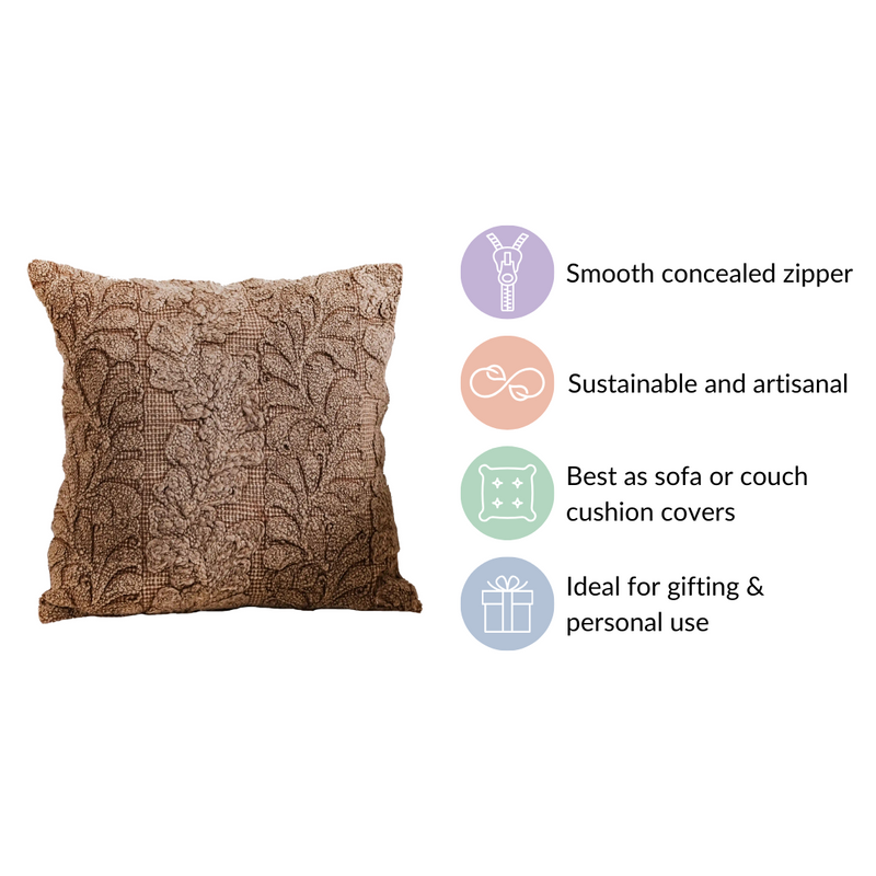 Handcrafted Soft Cotton Cushion Cover Brown 16x16 Inch