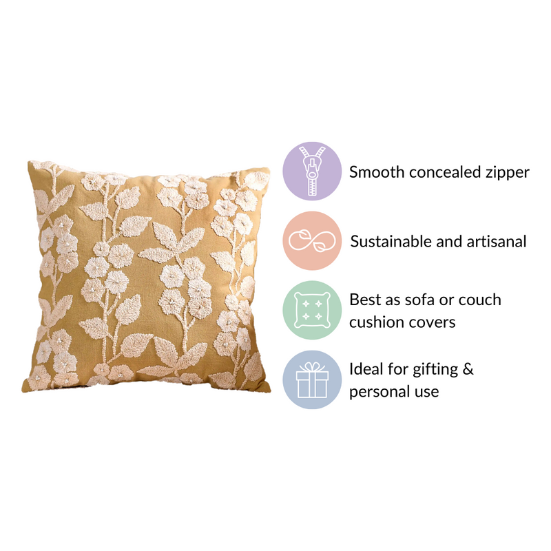 Threadwork Cotton Cushion Cover Yellow 16x16 Inch